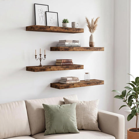 Fixwal Floating Shelves for Wall Decor (Rustic Brown, Set of 4, 15.7 Inch)