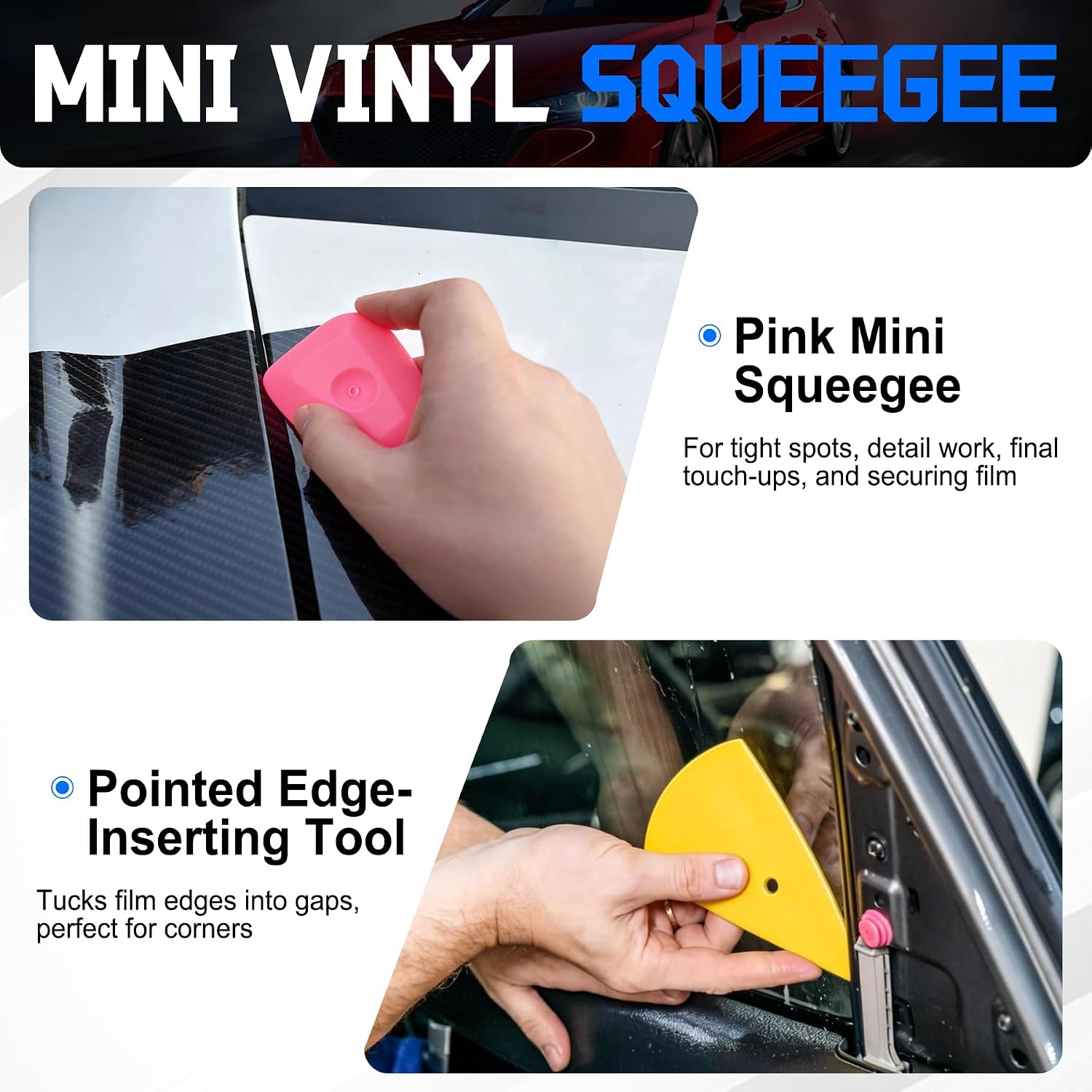 SINGARO Car Window Tint Kit, 9PCS Vehicle Glass Protective Film Wrapping Installation Set, Auto Vinyl Wrap Tinting Tools Included Vinyl Squeegee, Felt Squeegee, Cutter with Replacement Blades