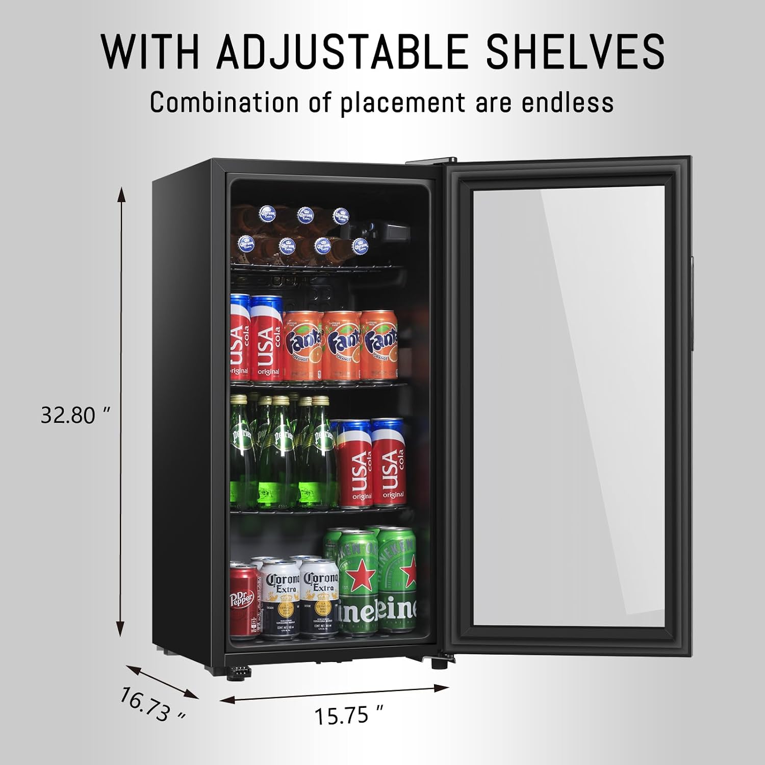 HAILANG 3.2 Cu.Ft Beverage Refrigerator, Mini Fridge with Glass Door, Black