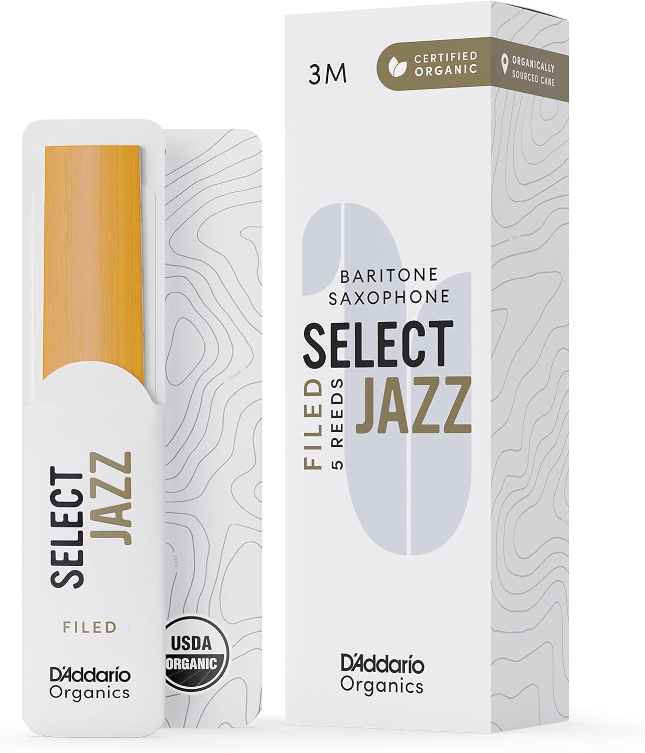 D'Addario Organic Select Jazz Filed Baritone Saxophone Reeds - Sax Reeds - Individually Sealed - 3 Medium, 5 Pack