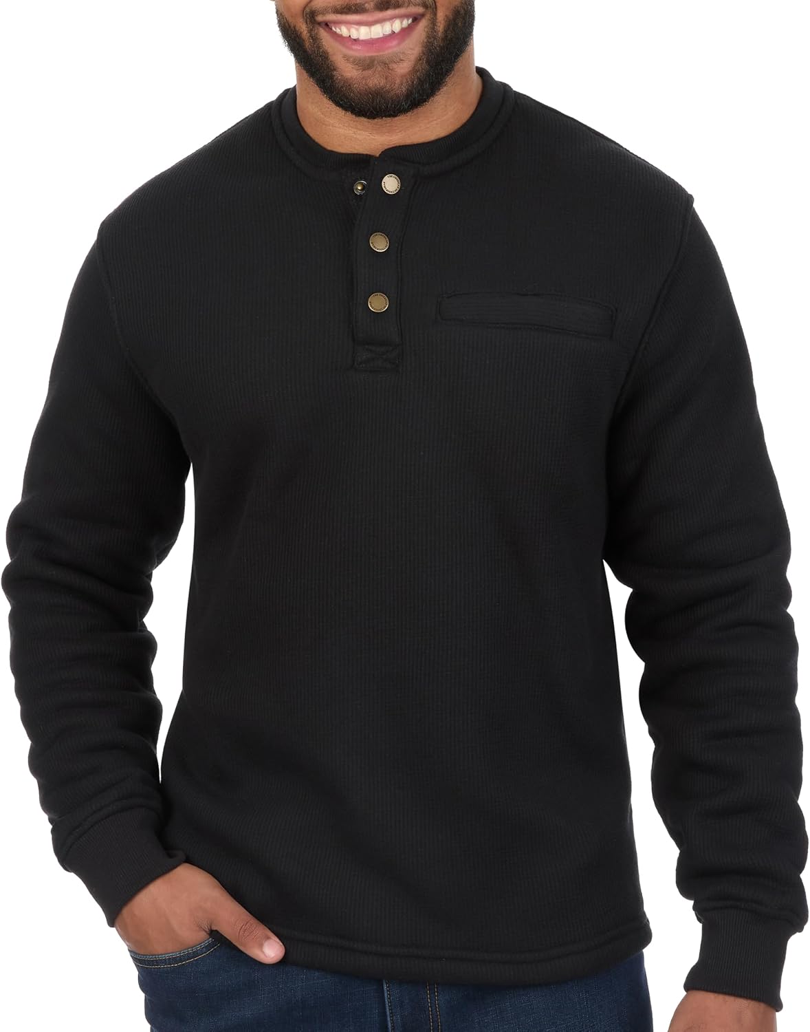 The American Outdoorsman Sherpa Lined Waffle Henley for Men - Thermal Long Sleeve Shirt Bonded Sherpa Lining For Outdoors