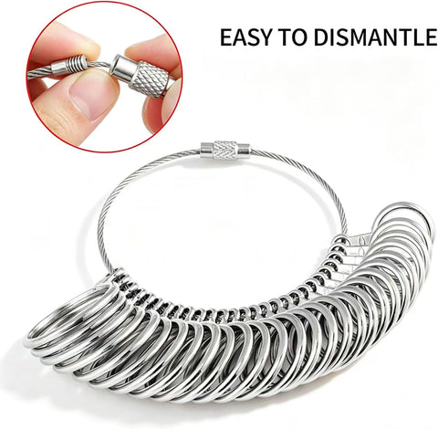 Bflaae Ring Sizer Measuring Tool Kit, 27 PCS Stainless Steel Measuring Ring Tool, US Ring Size 0-13 with Half Size, 2 PCS Reusable Finger Size Tape with Magnified Glass 1-17 USA Rings Size