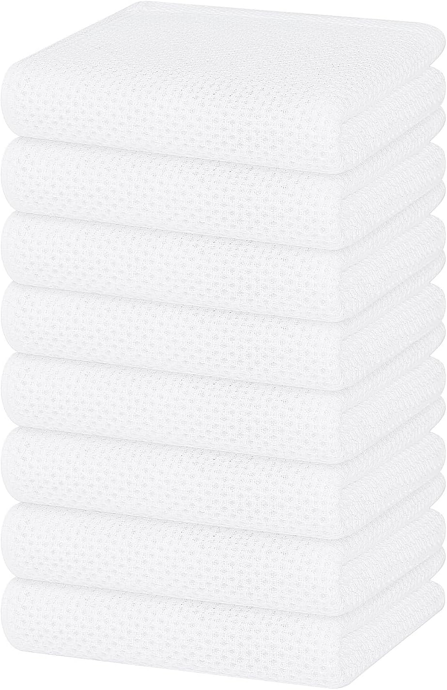 Homaxy 100% Cotton Waffle Weave Kitchen Dish Towels 8-Pack, White
