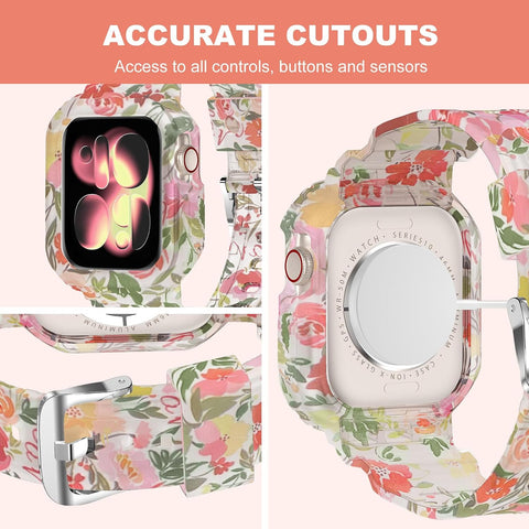 XYF Compatible for Crystal Clear Apple Watch Bands S11/10 42mm Floral Red