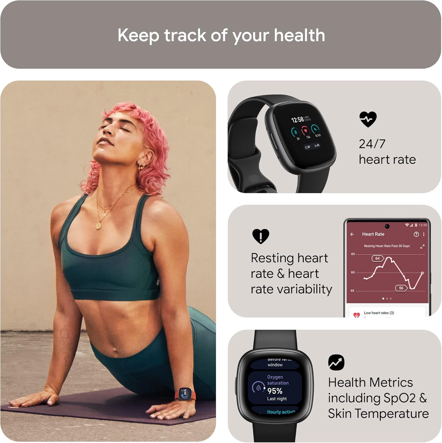 Google Fitbit Versa 4 Fitness Smartwatch, 24/7 Heart Rate - Black/Graphite