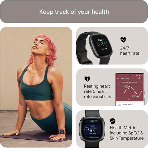 Google Fitbit Versa 4 Fitness Smartwatch, 24/7 Heart Rate - Black/Graphite