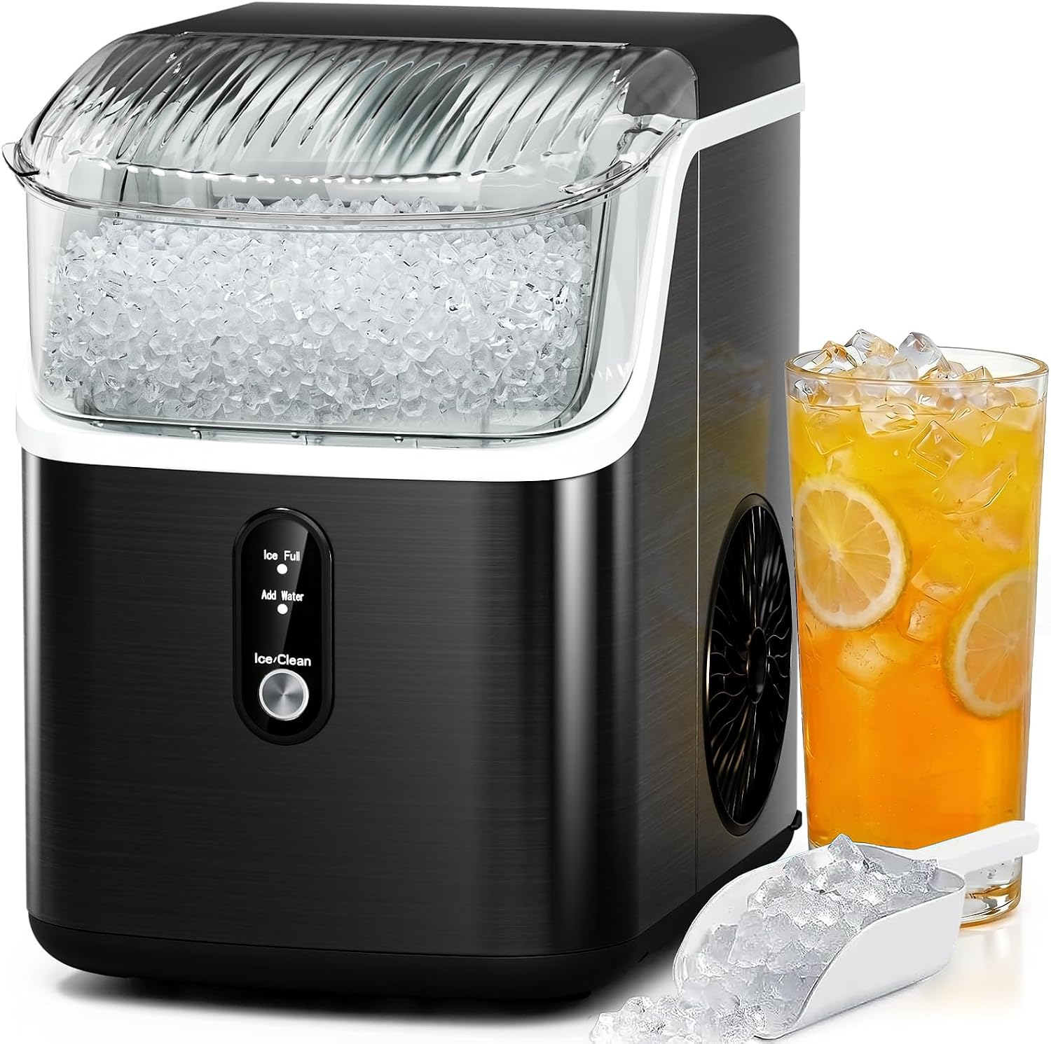 Antarctic Star Nugget Ice Makers Countertop with Self-Cleaning, 35lbs/24H, Portable Sonic Ice Maker Machine with Handle/Basket/Scoop for Home, Kitchen, Office, Camping(Black)