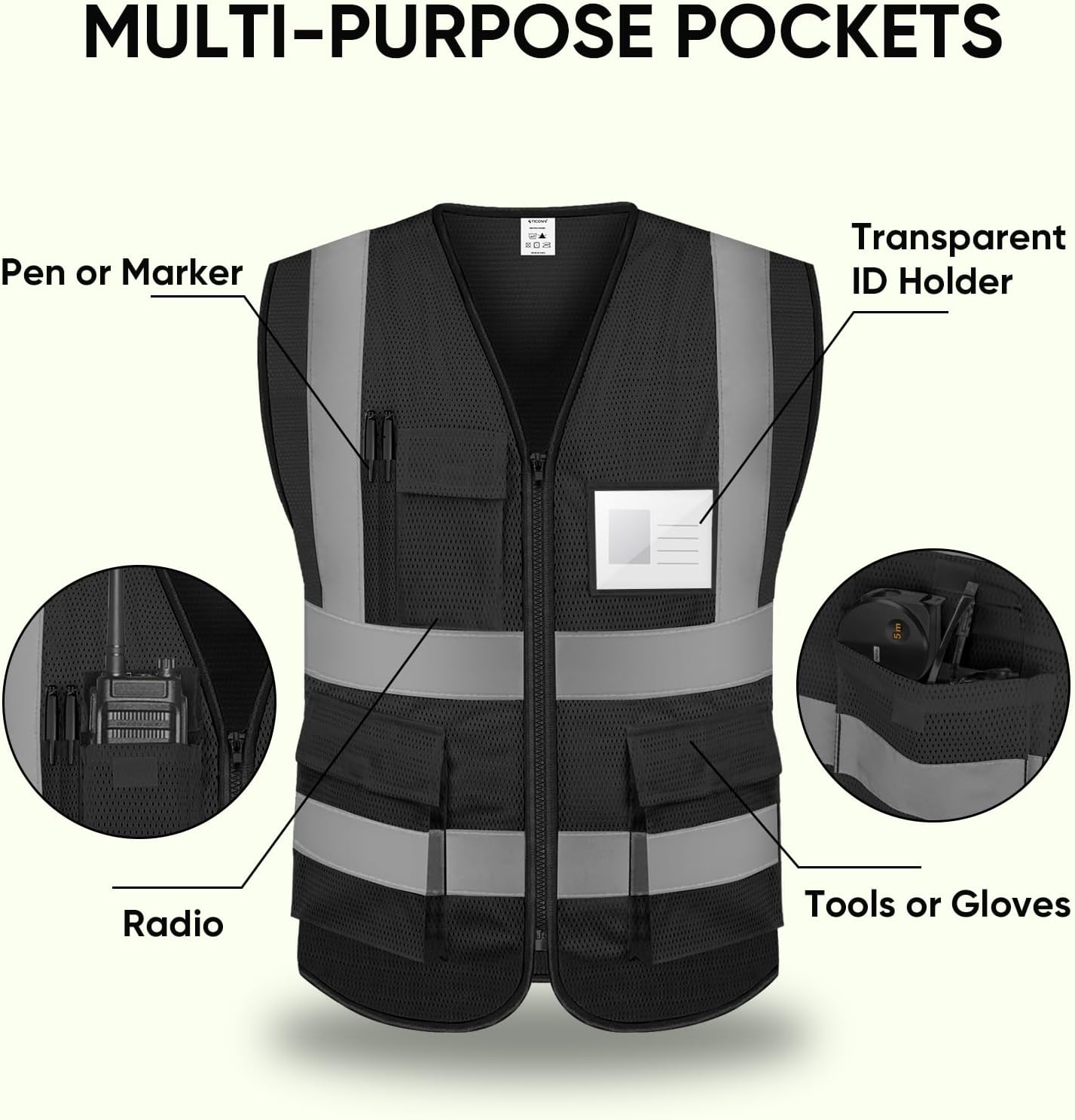 TICONN High Visibility Reflective Safety Vest for Men & Women, ANSI Class 2
