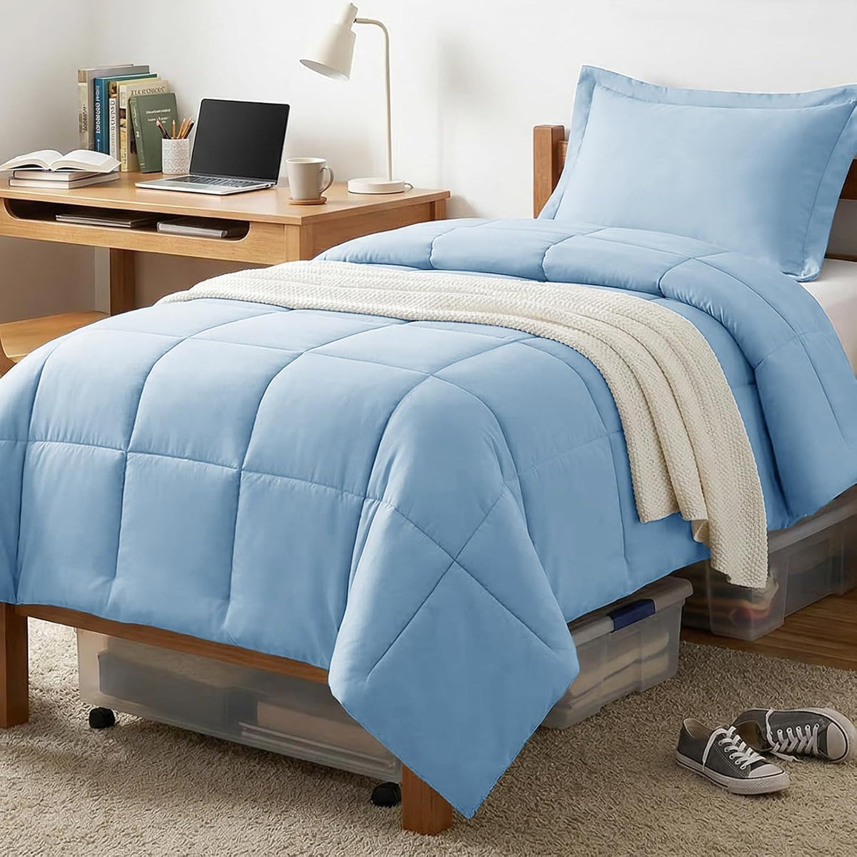 CozyLux Twin/Twin XL Comforter Set, 2-Piece Box-Stitched, Baby Blue