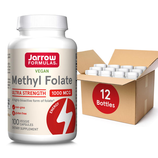 Jarrow Formulas Methyl Folate 1000 mcg, Dietary Supplement, Methyl Folate for Cellular Energy Support, 100 Veggie Capsules, 100 Day Supply, (Pack of 12)