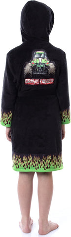 INTIMO Monster Jam Robe Toy Trucks Boys' Grave Digger Fleece Plush Hooded Bathrobe