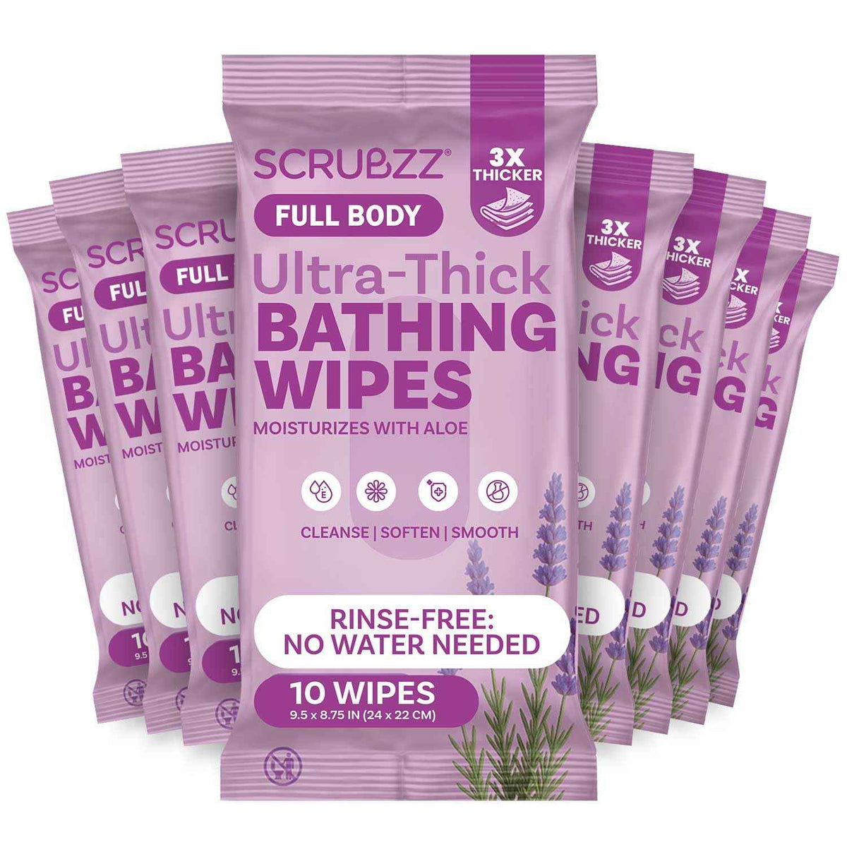 Extra Large Bath Wipes for Adults Bathing No Rinse - 80 Ultra Thick Disposable Body Cleansing Wipes for Men, Women & Elderly - Great for Gym, Camping, Post Surgery - Lavender