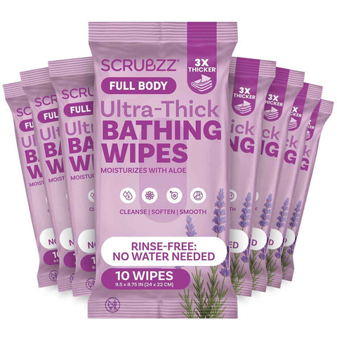 Extra Large Bath Wipes for Adults Bathing No Rinse - 80 Ultra Thick Disposable Body Cleansing Wipes for Men, Women & Elderly - Great for Gym, Camping, Post Surgery - Lavender