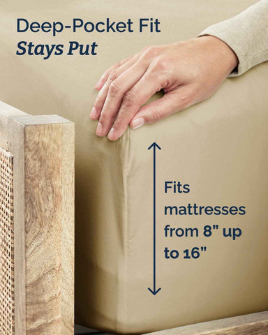 Twin Size 3 Piece Sheet Set - Comfy Breathable & Cooling Sheets - Beige