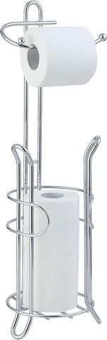 SunnyPoint Freestanding Toilet Paper Holder with Storage – Holds 3 Spare Rolls, Heavy-Duty Steel, Chrome Finish, Easy Assembly, Space-Saving Bathroom Organizer