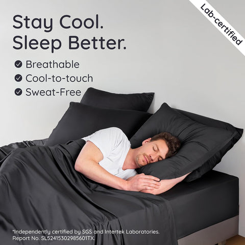 Bambaw 100% Viscose Derived from Bamboo Sheet Set Twin – 4-Piece Twin Sheets Set, Cooling, Soft & Breathable, Deep Pocket Fits Up to 15" Mattresses with Elastic Corner Straps (Black)