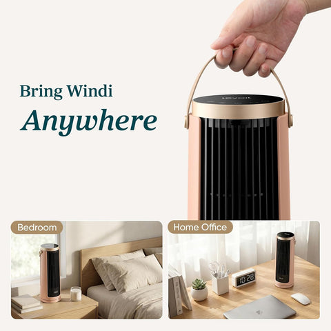 Levoit Windi Mini Tower Fan for Bedroom, Portable Desk Fan, 20dB Quiet