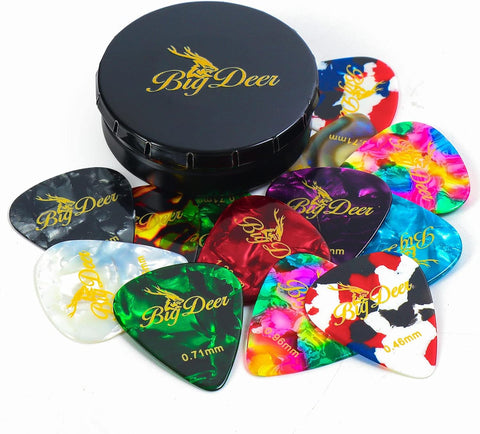 BigDeer 16 pack Celluloid Guitar Picks ，includes Thin,Medium, Heavy & Extra Heavy Picks Plectrums for Acoustic Guitar,Ukulele,Bass Wrapped in tin box