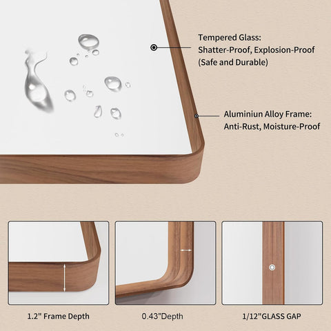 LOAAO 20X30 Inch Bathroom Mirror with Wood Grain Colored Metal Frame
