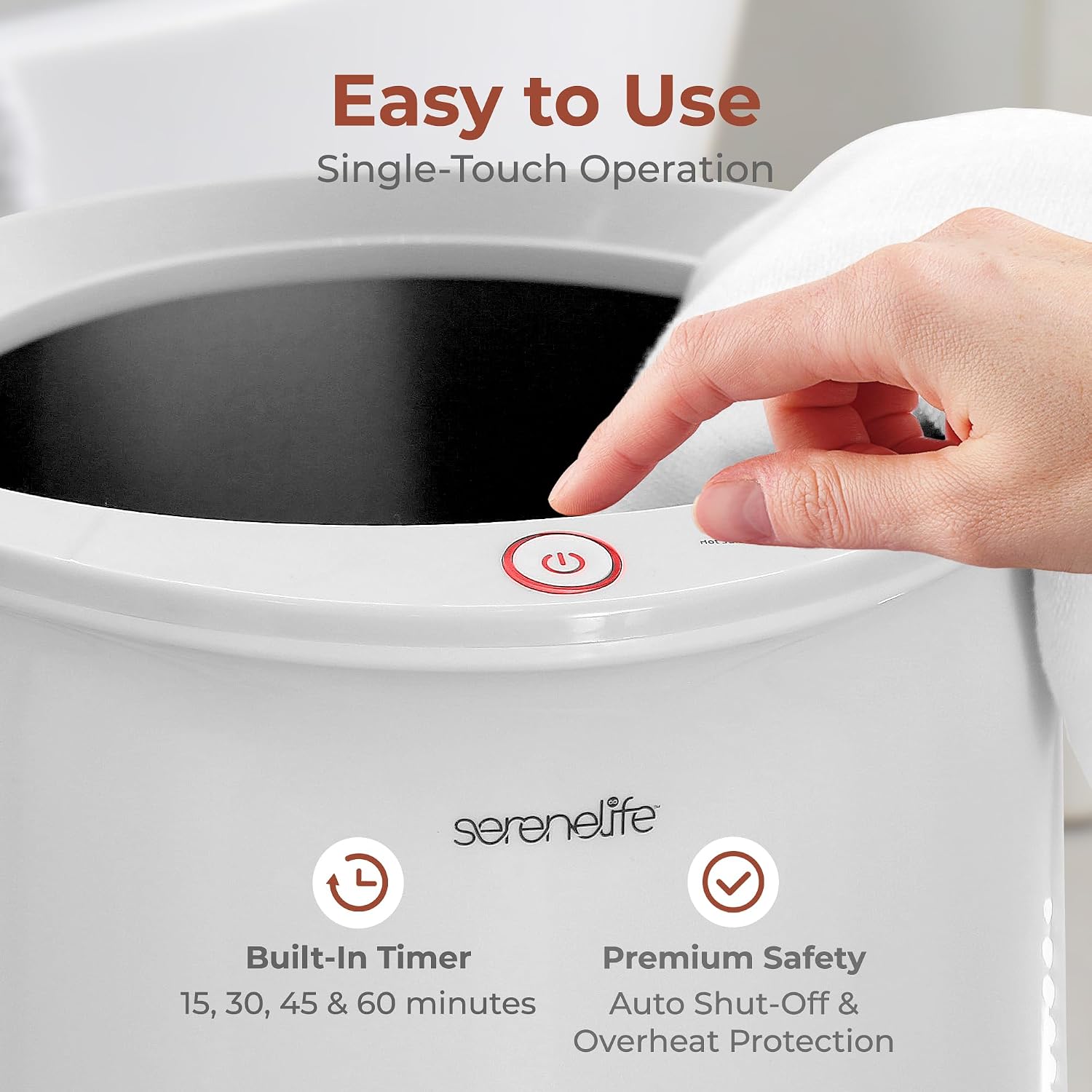 SereneLife Bucket Towel Warmers, White Large Towel Warmer for Spa and Bathroom, Luxury Towel Heater Gifts for Him & Her, Auto Shut-Off, Fits 2 large, Blankets, Bathrobes, PJ's