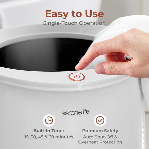 SereneLife Bucket Towel Warmers, White Large Towel Warmer for Spa and Bathroom, Luxury Towel Heater Gifts for Him & Her, Auto Shut-Off, Fits 2 large, Blankets, Bathrobes, PJ's