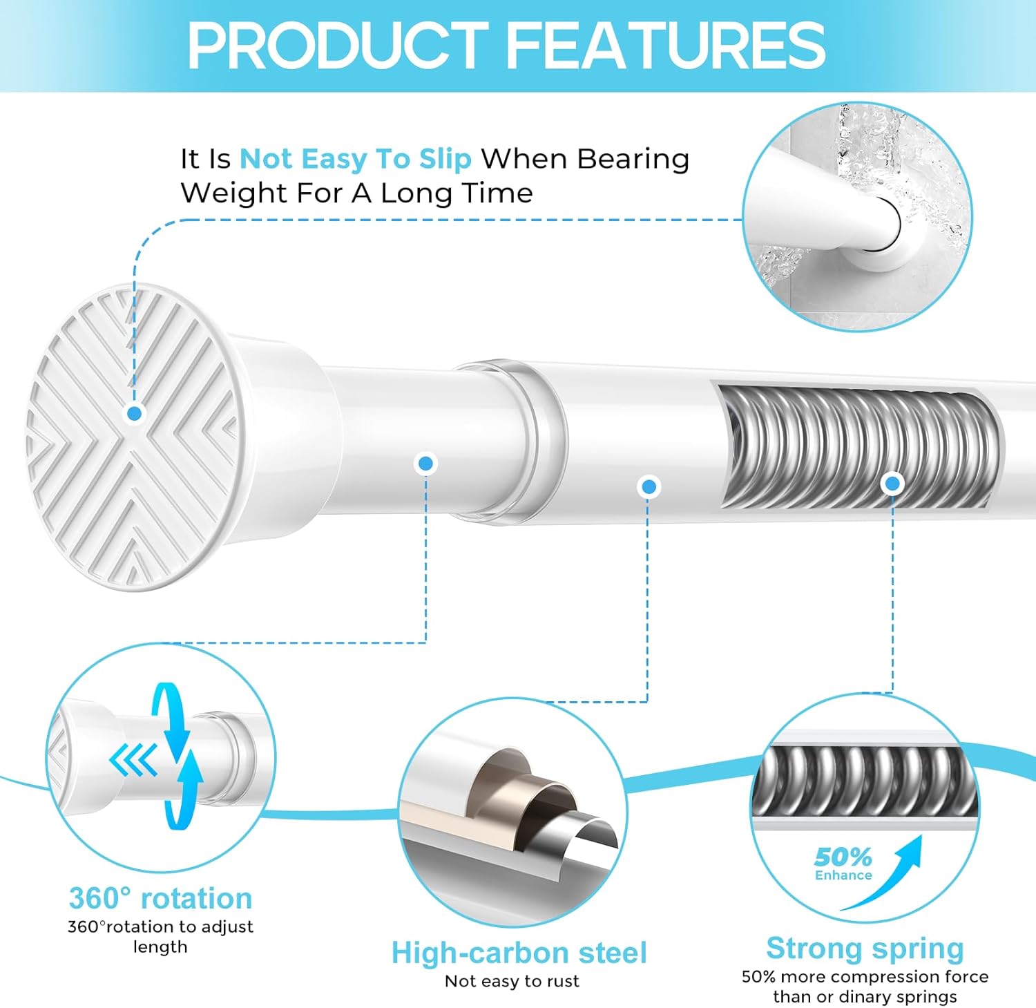 2 Pack Spring Tension Curtain Rod 32-62 inch, White