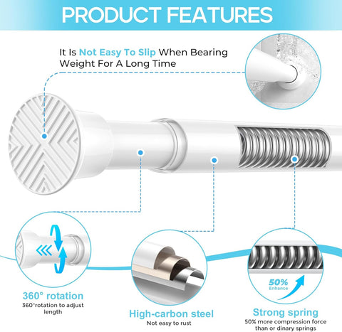 2 Pack Spring Tension Curtain Rod 32-62 inch, White