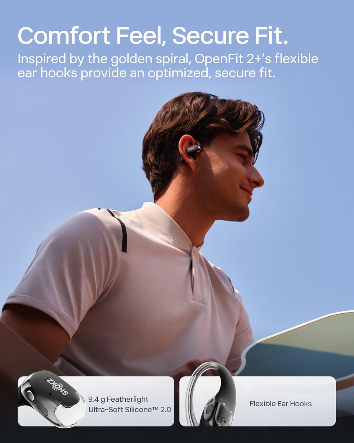 SHOKZ OpenFit 2+ Open-Ear Earbuds, Black, Dolby Audio,Wireless Charging
