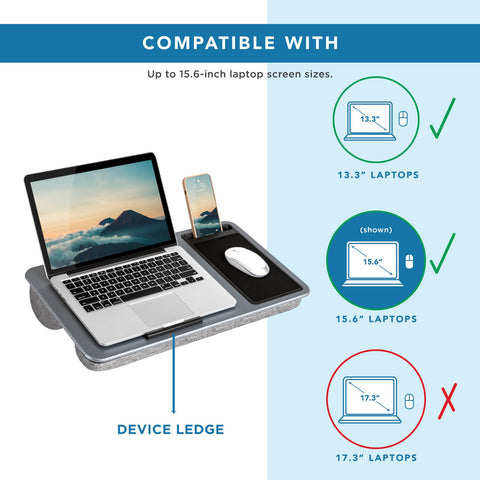 LAPGEAR Home Office Lap Desk with Device Ledge, Mouse Pad, and Phone Holder - Silver Carbon - Fits up to 15.6 Inch Laptops - Style No. 91585