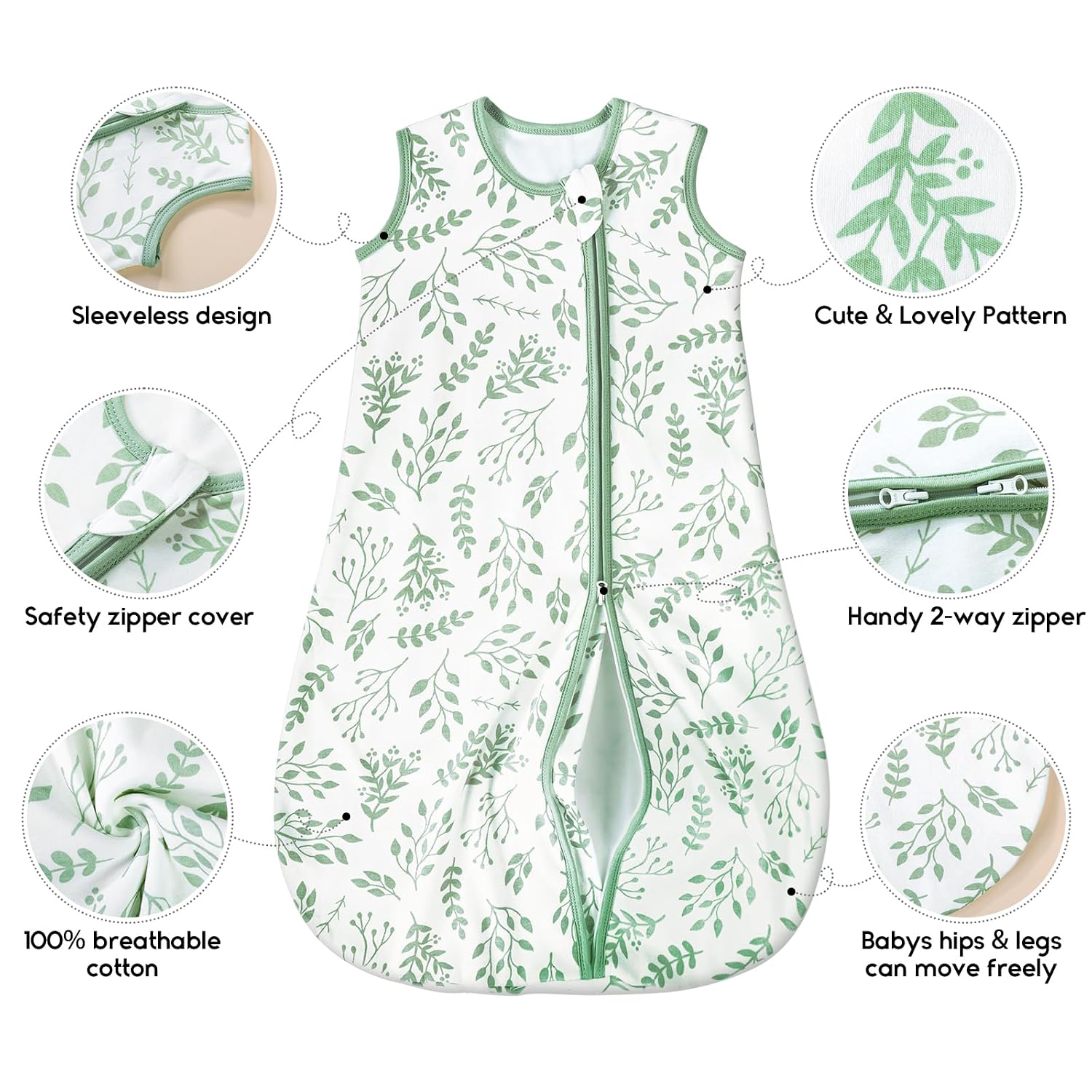 Yoofoss Baby Sleep Sack 6-12 Months TOG 1.0 2 Pack 100% Organic Cotton