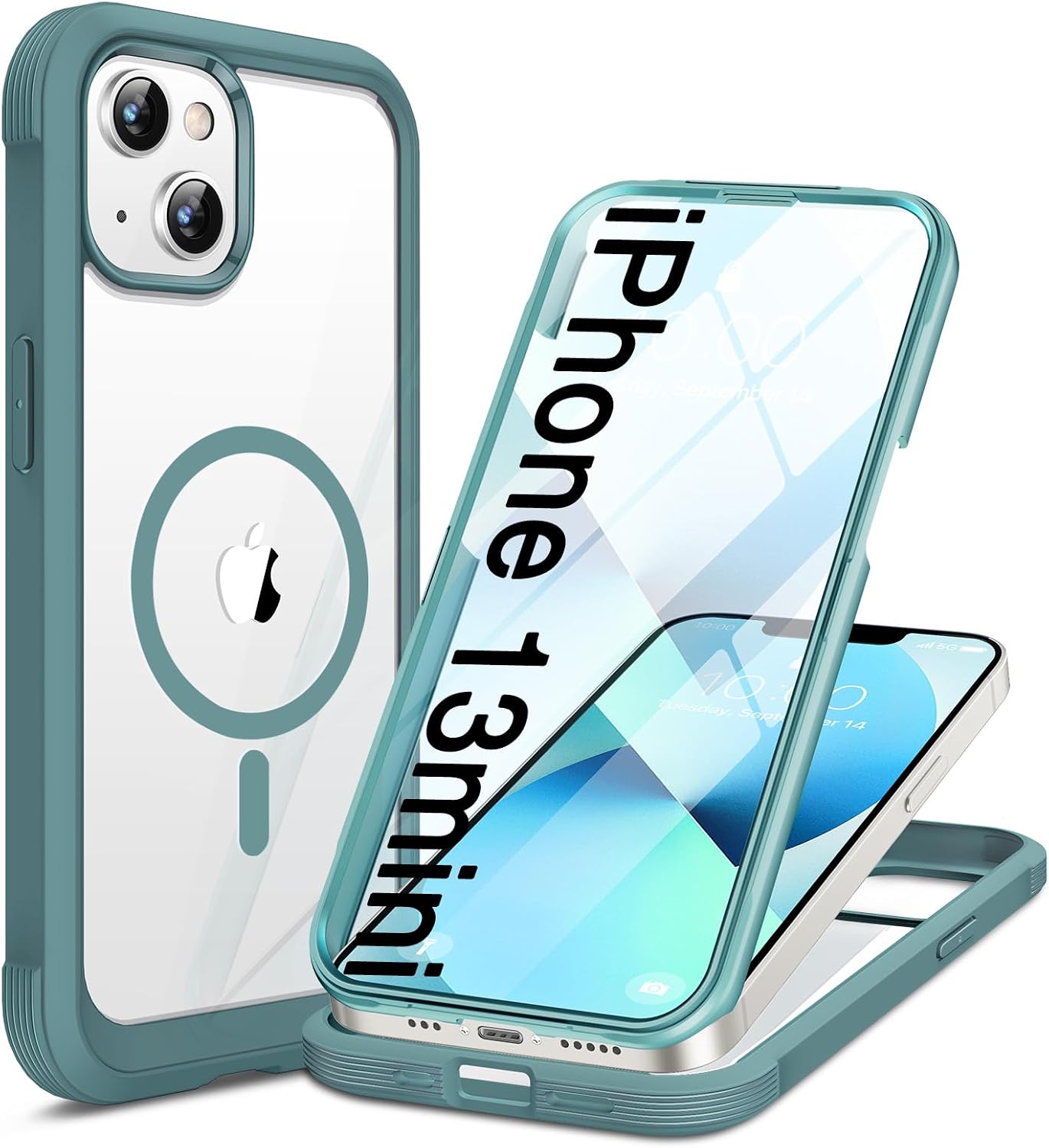 Miracase for iPhone 13 mini Case 5.4",Built-in Glass Screen Protector,Teal