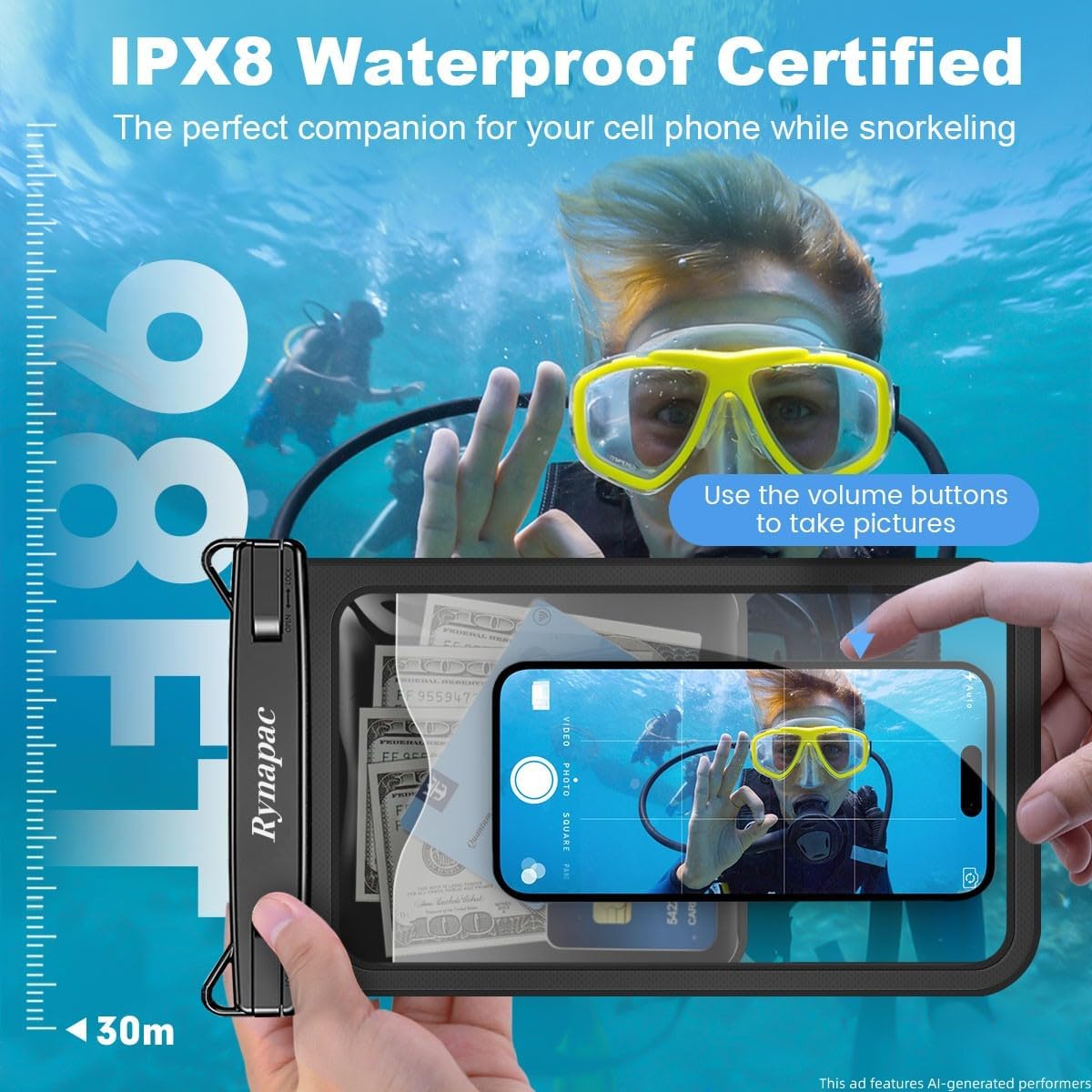 Rynapac Large Waterproof Phone Pouch Up to 10", 2 Pack IPX8 Protector Pouch