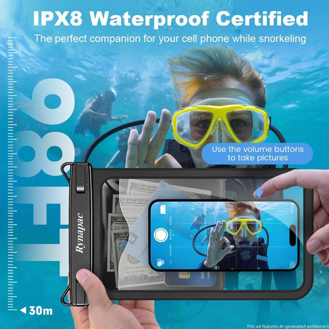 Rynapac Large Waterproof Phone Pouch Up to 10", 2 Pack IPX8 Protector Pouch