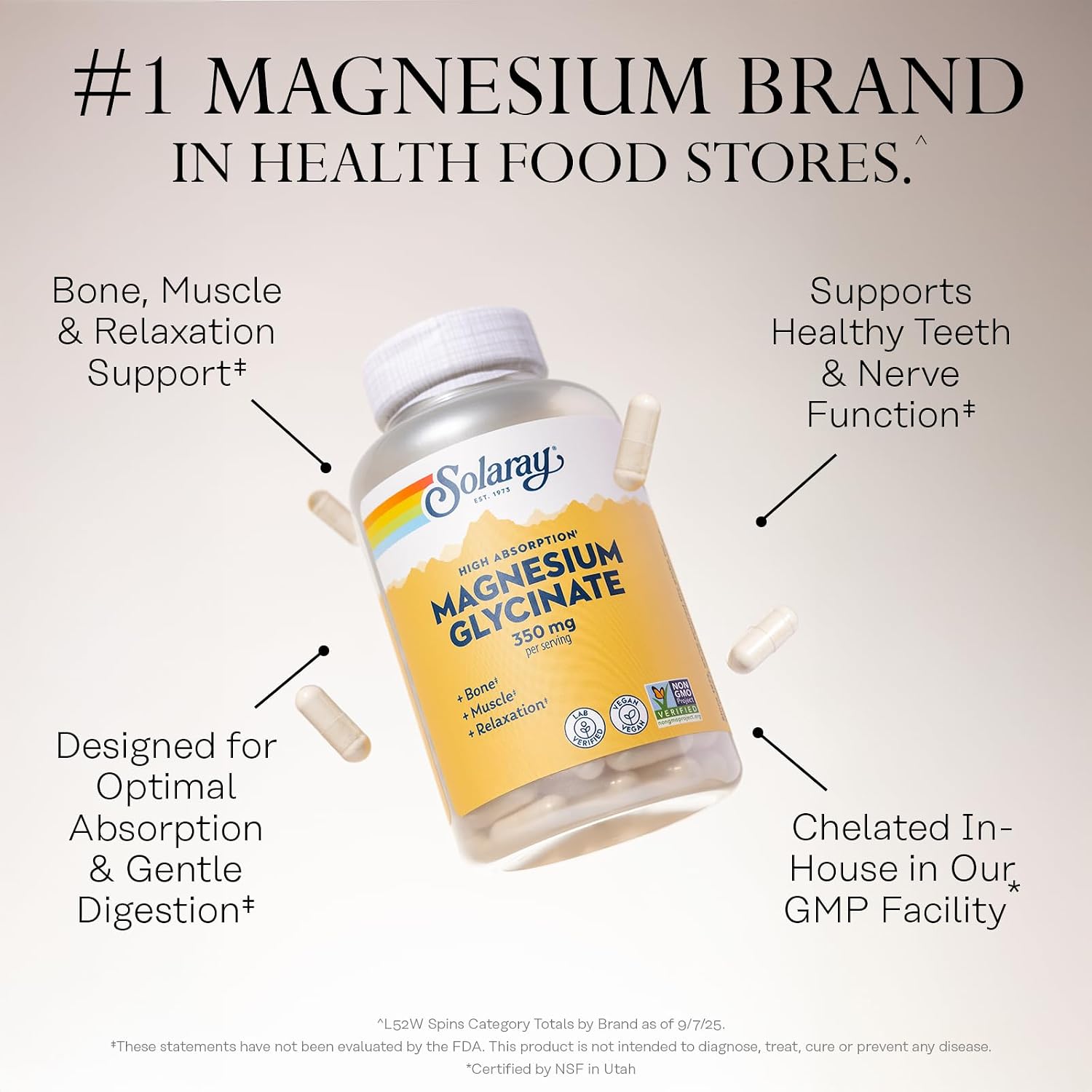 SOLARAY Enhanced Absorption Magnesium Glycinate 350 mg, 120 VegCaps