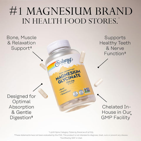 SOLARAY Enhanced Absorption Magnesium Glycinate 350 mg, 120 VegCaps