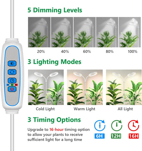 Aumtrly Large Plant Grow Light Indoor, 2 Head Full Spectrum, with 68" Stand