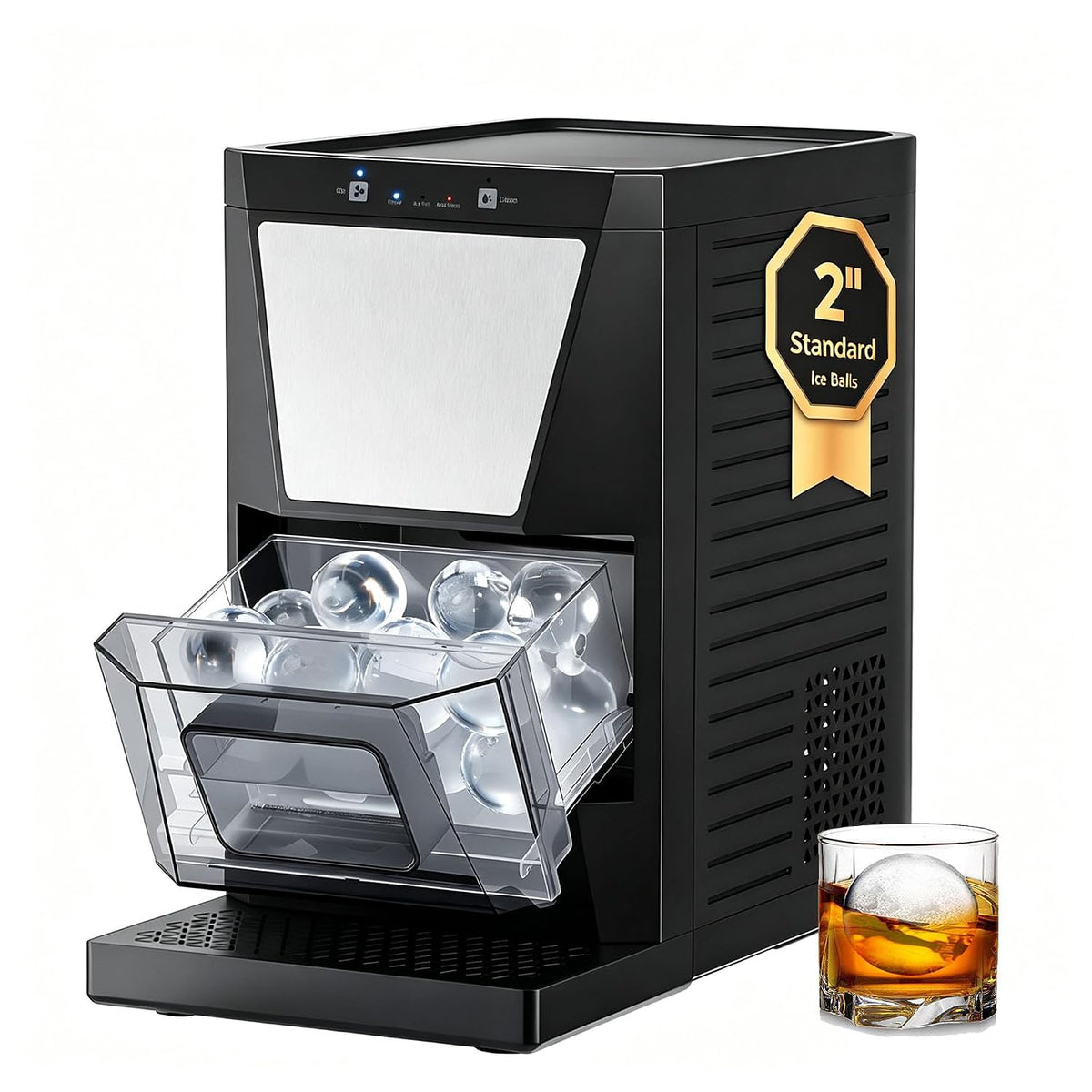 2" Clear Ice Ball Maker Countertop, Self-Cleaning Sphere Ice Maker