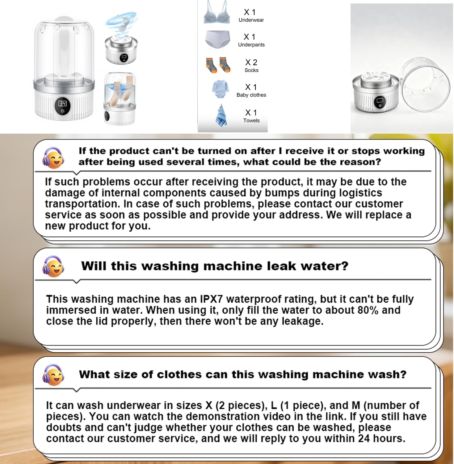 Underwear Washer Portable Washing Machine Small Washing Machines, Mini Washing Rechargeable Cordless Washing-Machine, Laundry Cup for Bra, Underwear, Socks (1, 1.3L)