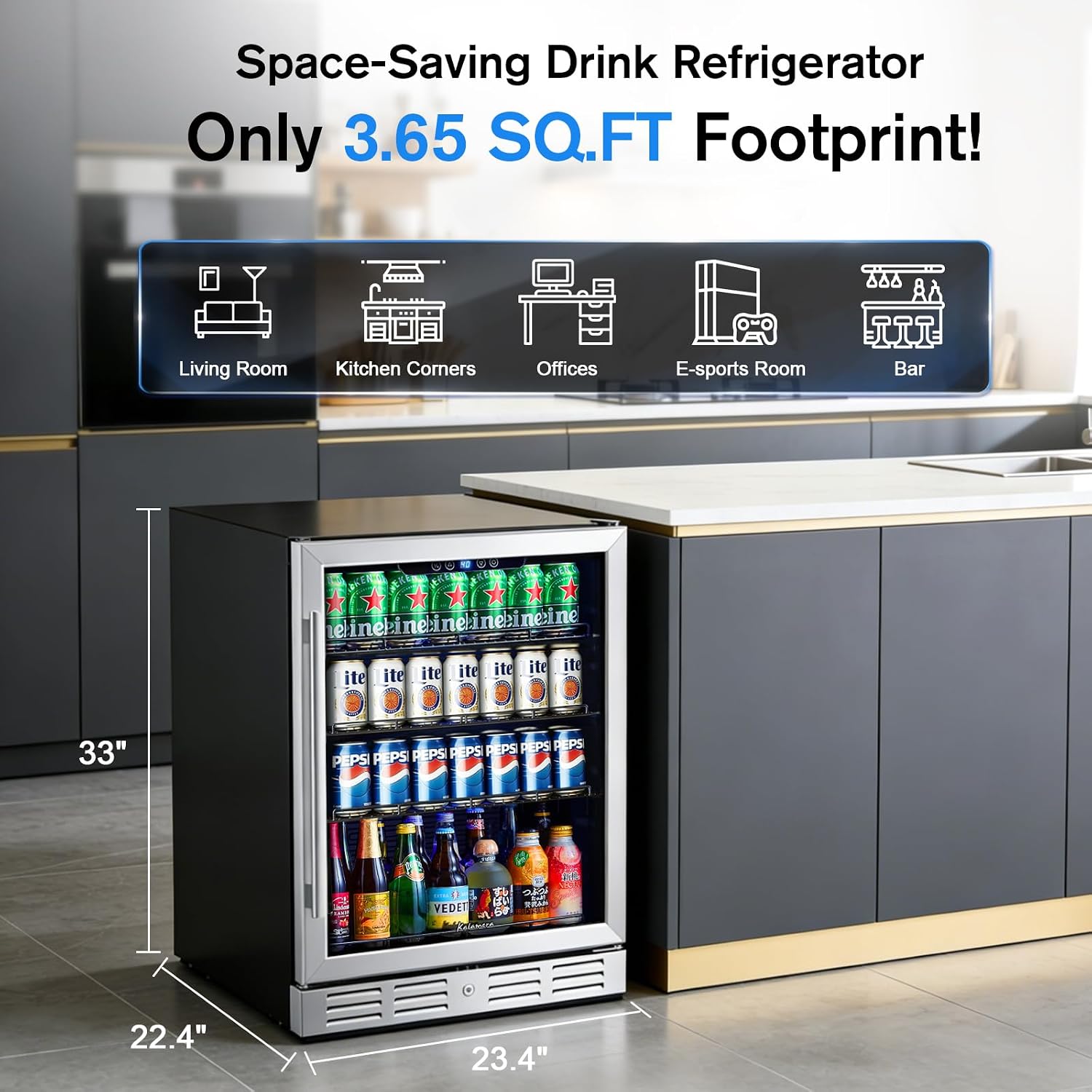 Kalamera 24 Inch Beverage Refrigerator, 164 Cans Under Counter Mini Fridge
