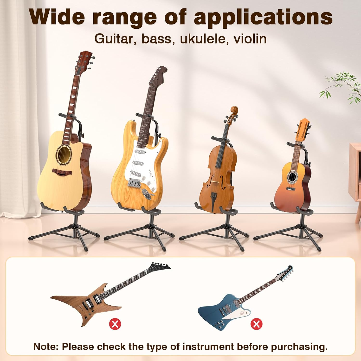 New Bee Guitar Stand, Height Adjustable Foldable Guitar Stand with Secure Support for Acoustic, Electric, Bass and Banjos, Load Capacity 20LB
