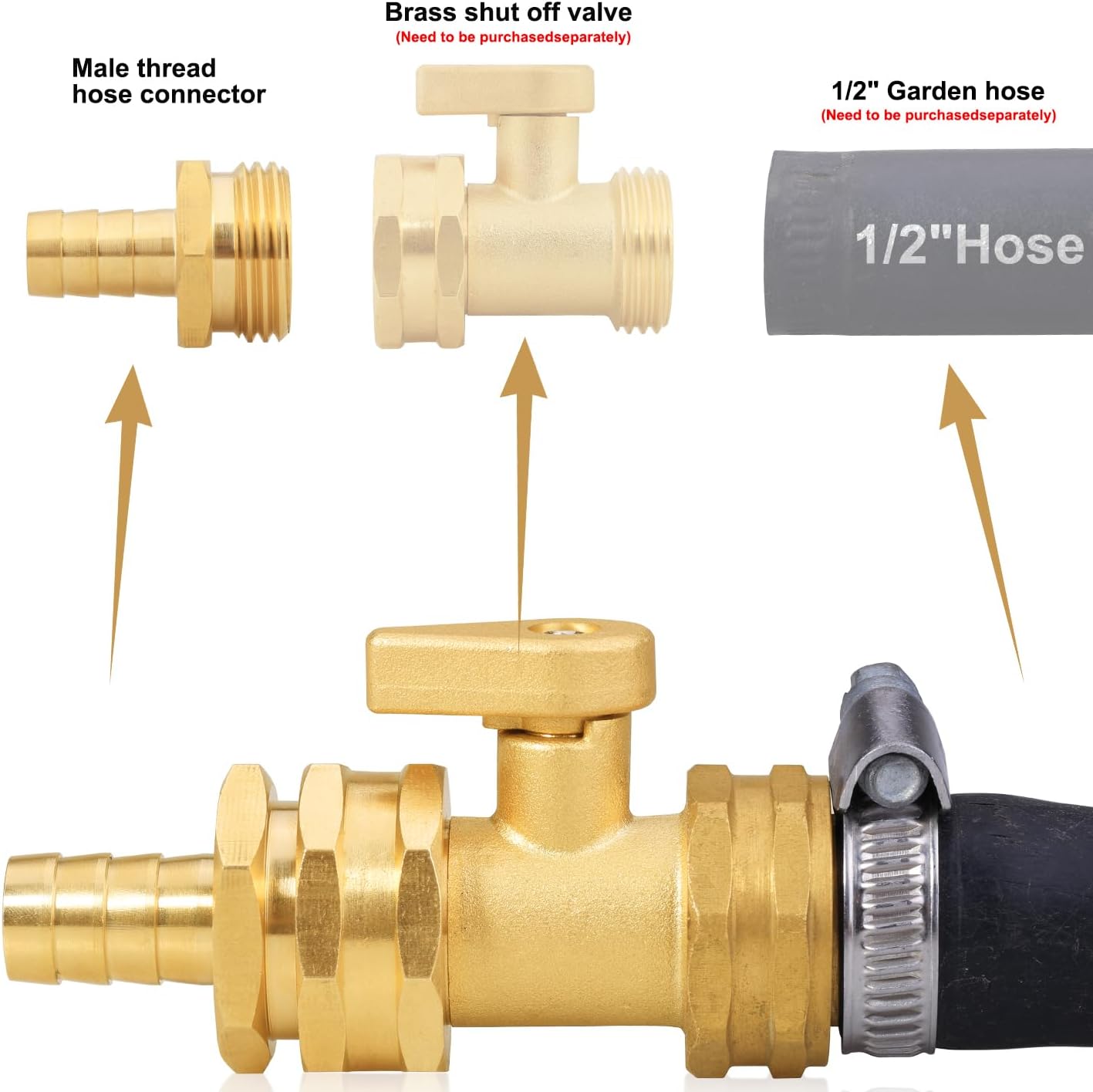 SIGURANTA Garden Hose Repair Connector with Clamps Hose End Repair Kit, 1/2"Barb Garden Hose Fittings Male and Female brass garden hose ends (1/2"Barb-10 Set)