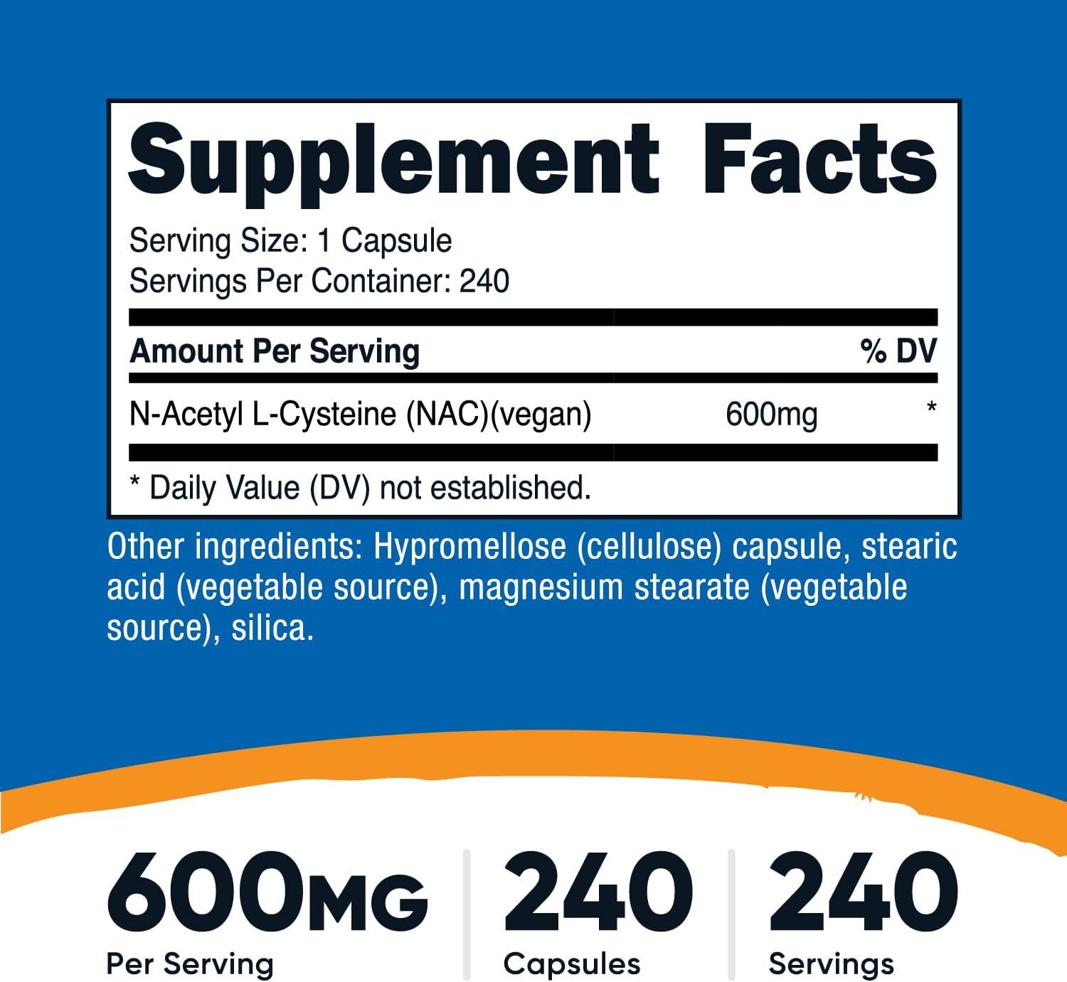 Nutricost N-Acetyl L-Cysteine (NAC) 600mg, 240 Vegetarian Capsules