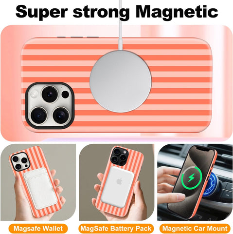 Magnetic for iPhone 15 Pro Max Case Cute Stripes Phone Case, Deep Orange