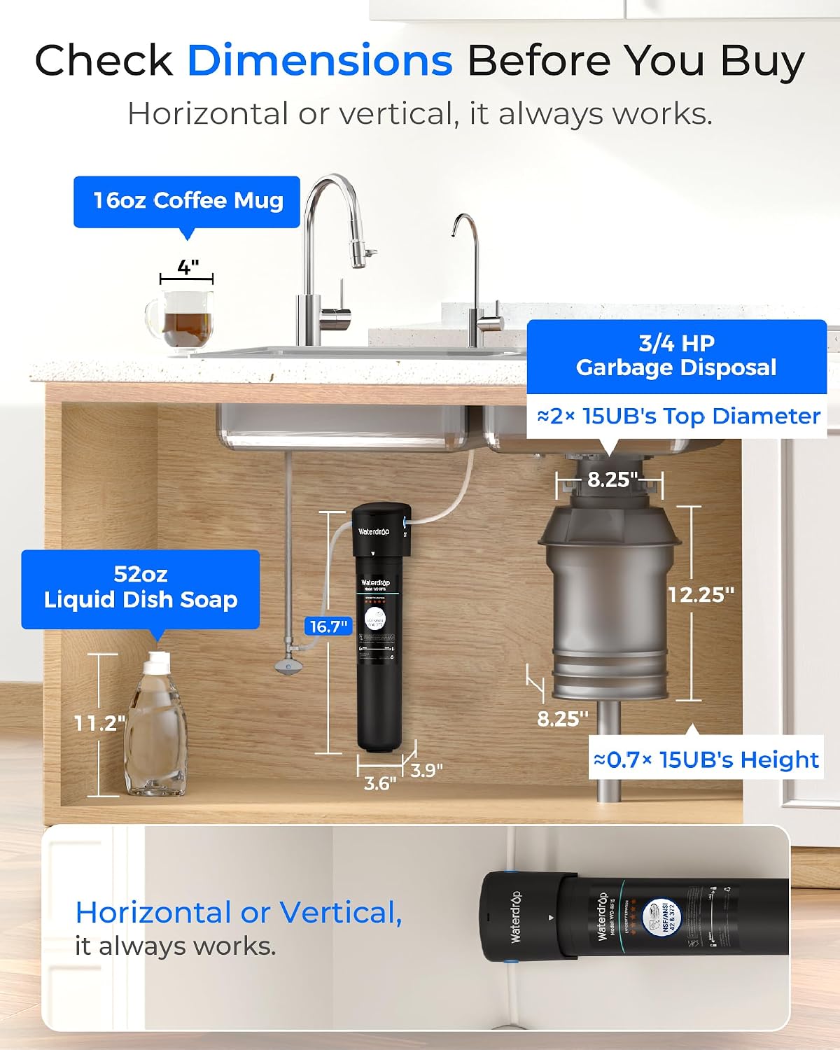 Waterdrop 15UB Under Sink Water Filter System with Dedicated Faucet