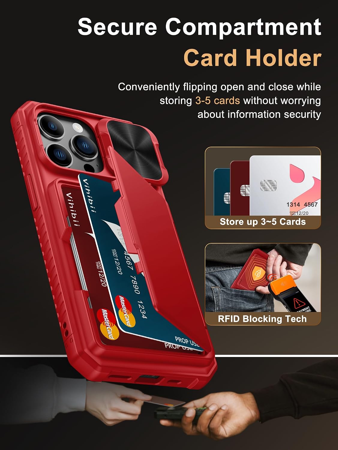 Vihibii for iPhone 13 Pro Case Wallet with Card Holder (4 Cards), 2021, Red