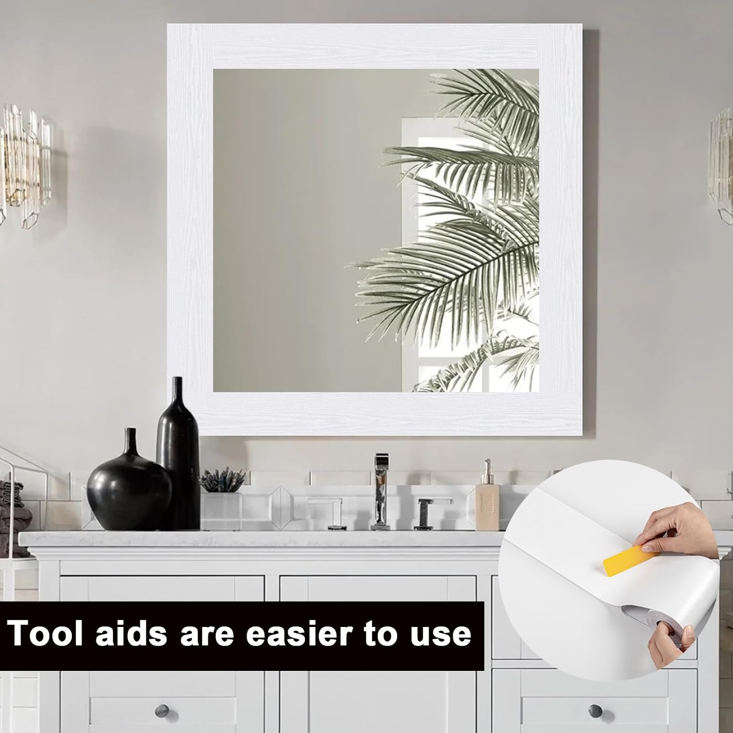 Alened 10M White Mirror Border Peel and Stick, Wood Grain Wallpaper Border