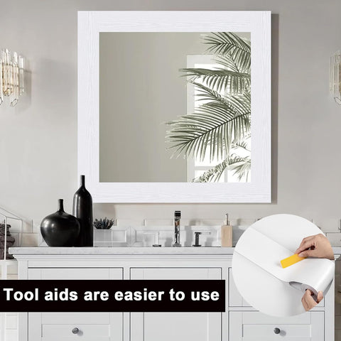 Alened 10M White Mirror Border Peel and Stick, Wood Grain Wallpaper Border
