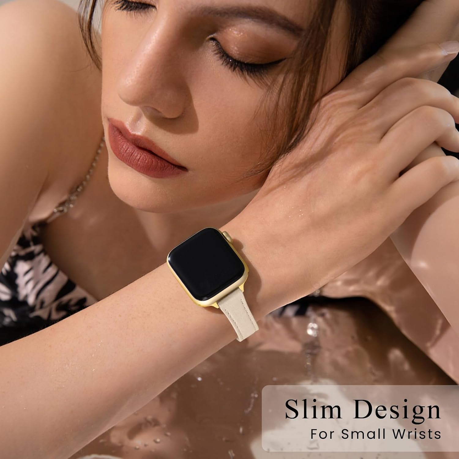 STIROLL Slim Leather Band Compatible with Apple Watch Bands for Women, Thin