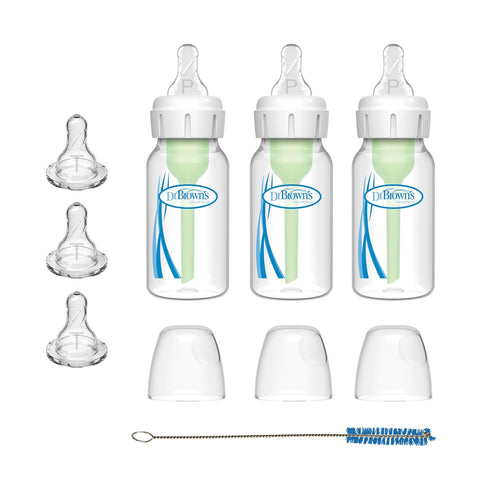 Dr. Brown's Preemie Flow Bottle Set, Anti-Colic Options+ Baby Bottles with Preemie Flow and Level T Nipples, 4oz/120mL, 0m+ – 3 Pack