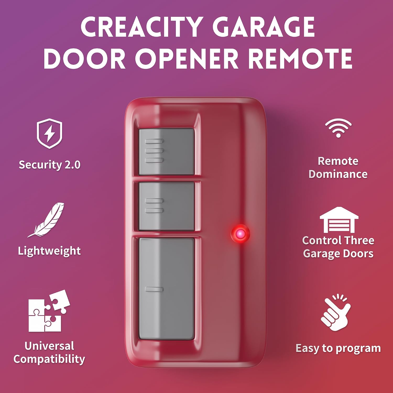 2 for Chamberlain LiftMaster Craftsman Garage Door Opener Remote 893LM 893Max 971LM Universal, Red